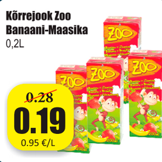 Allahindlus - Kõrrejook Zoo Banaani-Maasika 0,2 L