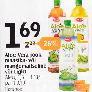 Allahindlus - Aloe Vera jook maasika- või mangomaitseline või Light