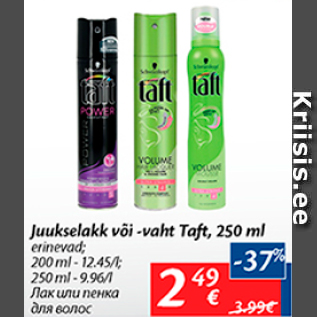 Allahindlus - Juukselakk või -vata Taff, 250 ml