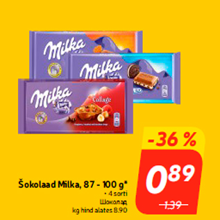 Allahindlus - Šokolaad Milka, 87 - 100 g*