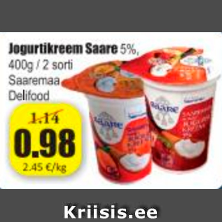 Allahindlus - Jogurtikreem Saare 5%