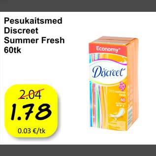 Allahindlus - Pesukaitsmed Diskreet Summer Fresh 60 tk