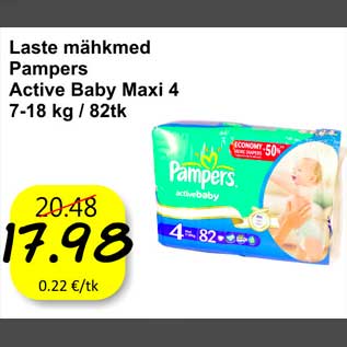 Allahindlus - Laste mähkmed Pampers Active Baby Maxi 4 7-18kg/82tk