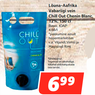 Allahindlus - Lõuna-Aafrika Vabariigi vein Chill Out Chenin Blanc, 12%, 150 cl