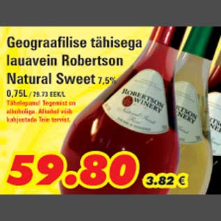 Allahindlus - Geograafilise tähisega lauavein Robertson Natural Sweet