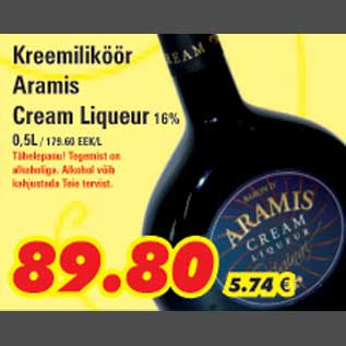 Allahindlus - Kreemiliköör Aramis Cream Liqueur