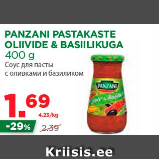 Allahindlus - PANZANI PASTAKASTE OLIIVIDE & BASIILIKUGA 400 g