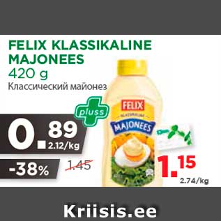 Allahindlus - FELIX KLASSIKALINE MAJONEES 420 g