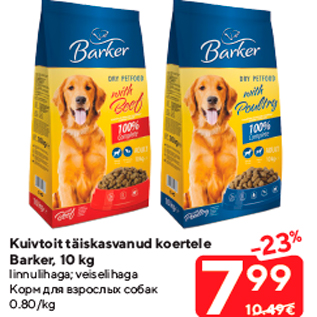 Allahindlus - Kuivtoit täiskasvanud koertele Barker, 10 kg