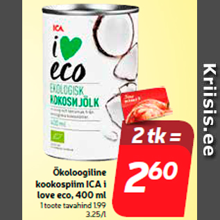 Allahindlus - Ökoloogiline kookospiim ICA i love eco, 400 ml