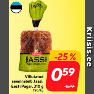 Allahindlus - Viilutatud seemneleib Jassi, Eesti Pagar, 310 g