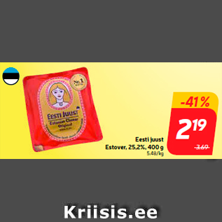 Allahindlus - Eesti juust Estover, 25,2%, 400 g