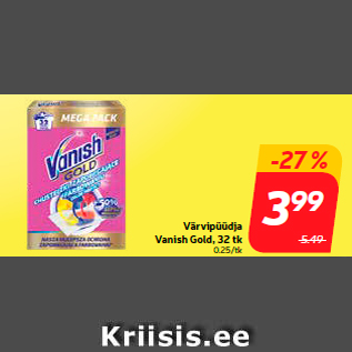 Allahindlus - Värvipüüdja Vanish Gold, 32 tk