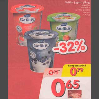 Allahindlus - Gefilus jogurt, 380g .maasika .mustika .virsiku-papaia