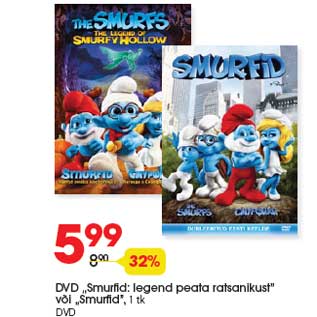 Allahindlus - DVD „Smurfid: legend peata ratsanikust” või „Smurfid”, 1 tk