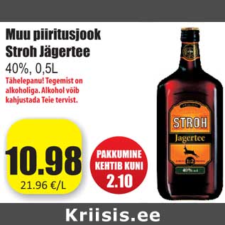 Allahindlus - Muu piiritusjook Stroh Jägertee 40%, 0,5L