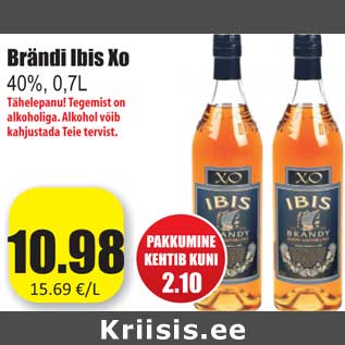 Allahindlus - Brändi Ibis Xo 40%, 0,7L