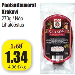 Allahindlus - Poolsuitsuvorst Krakovi 270g / Nõo Lihatööstus