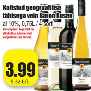 Allahindlus - Kaitstud geograafilise tähisega vein Baron Rosen