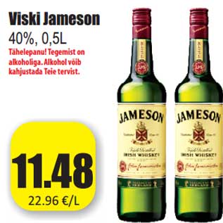 Allahindlus - Viski Jameson 40%, 0,5L