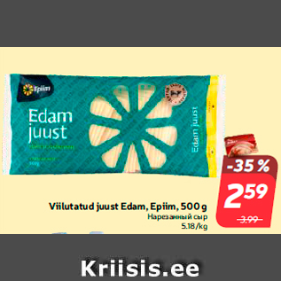 Allahindlus - Viilutatud juust Edam, Epiim, 500 g