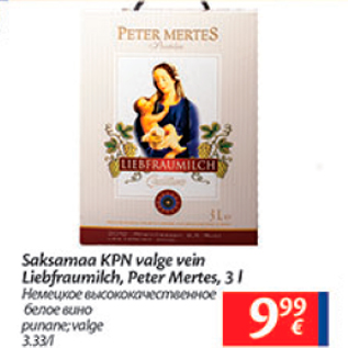 Allahindlus - Saksamaa KPN valge vein Leibfraumilch, Peter Mertes, 3 l