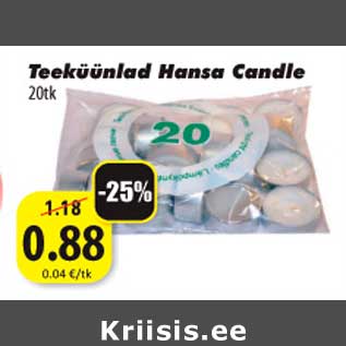 Allahindlus - Teeküünlad Hansa Candle