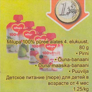 Allahindlus - Milupa 100% püree slates 4. elukust, 80 g