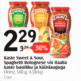 Allahindlus - Kaste Sweet & Sour, Spaghetti Bolognese või Itaalia kaste basiiliku ja küüslauguga