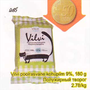 Allahindlus - Vilvi poolrasvane kohupiim 9%, 180 g