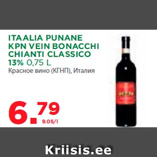 Allahindlus - ITAALIA PUNANE KPN VEIN BONACCHI CHIANTI CLASSICO