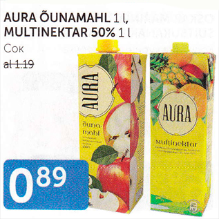 Allahindlus - AURA ÕUNAMAHL 1 L, MULTINEKTAR 50% 1 L