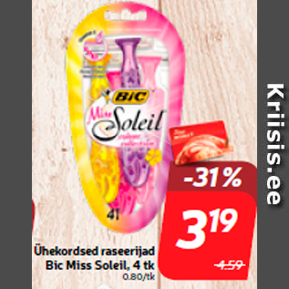 Allahindlus - Ühekordsed raseerijad Bic Miss Soleil, 4 tk