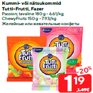 Allahindlus - Kummi- või nätsukommid Tutti-Frutti, Fazer