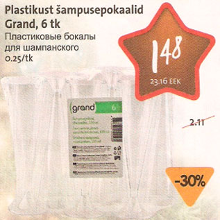 Allahindlus - Plastikust šampusepokaalid Grand