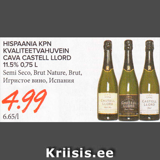 Allahindlus - HISPAANIA KPN KVALITEETVAHUVEIN CAVA CASTELL LLORD