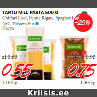 Allahindlus - TARTU MILL PASTA 500 G