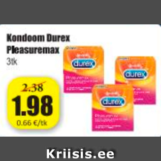 Allahindlus - Kondoom Durex Pleasuremax 3 tk