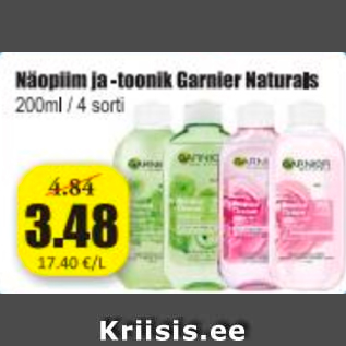 Allahindlus - Näopiim ja -toonik Garnier Naturals