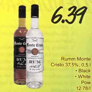 Allahindlus - Rumm Monte Cristo 37,5%, 0,5l . Black . White