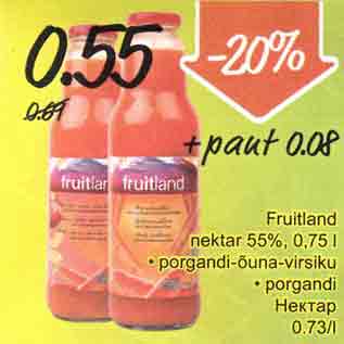 Allahindlus - Fruitland nеktаr 55%, 0,75 l . porgandi-õuna-virsiku . porgandi