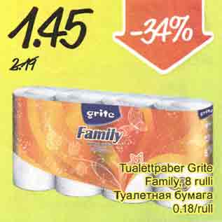 Allahindlus - Tualettpaber Grite Familu, 8 rulli