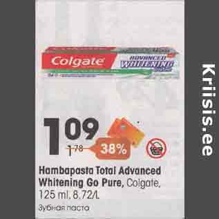 Allahindlus - Hambapasta Total Advanced Whitening Go Pure, Colgate, 125 ml