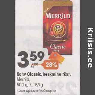 Allahindlus - Kohv Classic, keskmine röst, Merrild, 500 g