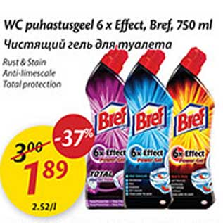 Allahindlus - WC puhastusgeel 6 x Effect, Bref, 750 ml