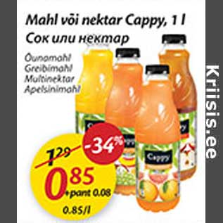 Allahindlus - Mahl või nektar Cappy, 1 l