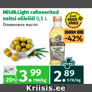 Allahindlus - Mild&Light rafi neeritud neitsi oliiviõli 0,5 L