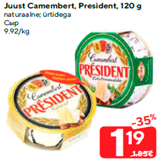 Allahindlus - Juust Camembert, President, 120 g