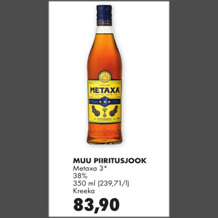 Allahindlus - MUU PIIRITUSJOOK Metaxa 3* 38%