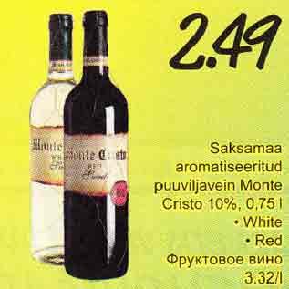 Allahindlus - Sаksаmaa aromatiseeritud puuviljavein Monte Cristo 10%, 0,75 l .White .Red